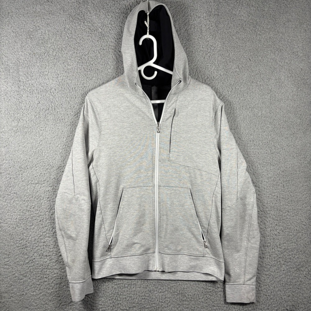Lululemon Hoodie Mens M Gray Full Zip Heathered Athletic Tech Pockets 1902